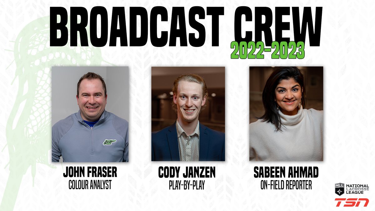 SaskRushLAX's tweet photo. We've got familiar faces coming back to our broadcast crew this year!

We're happy to welcome back Cody, Sabeen and John 🎙️ https://t.co/5rlBLMAJGa