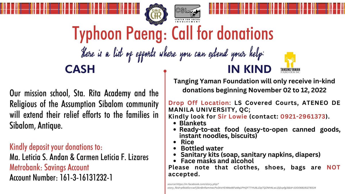 ACBasicEd's tweet photo. Typhoon Paeng:  Call for Donations!  

Thank you for your generosity! https://t.co/pev8Knto3P