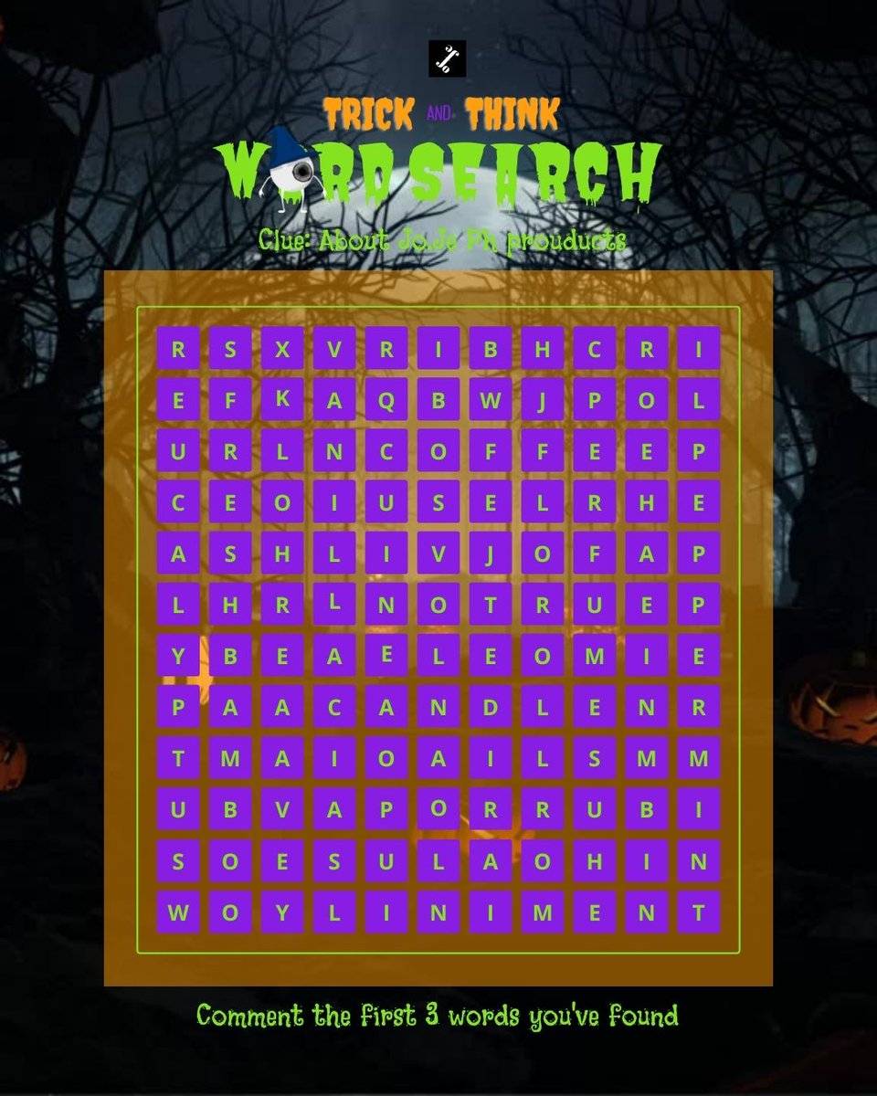 jojephilippines's tweet photo. Another trick or treat with a twist this halloween special. TRICK OR THINK JoJe Pips! 🤔
Comment the first 3 words you've found!🎃

#QandAFriday
#Halloween https://t.co/U53boMOkO0