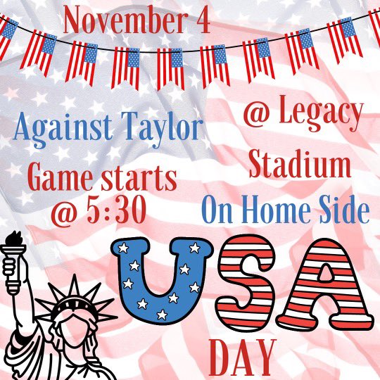 USA THEME FOR GAME DAY TOMORROW!!! make sure you’re there in red, white,  and blue