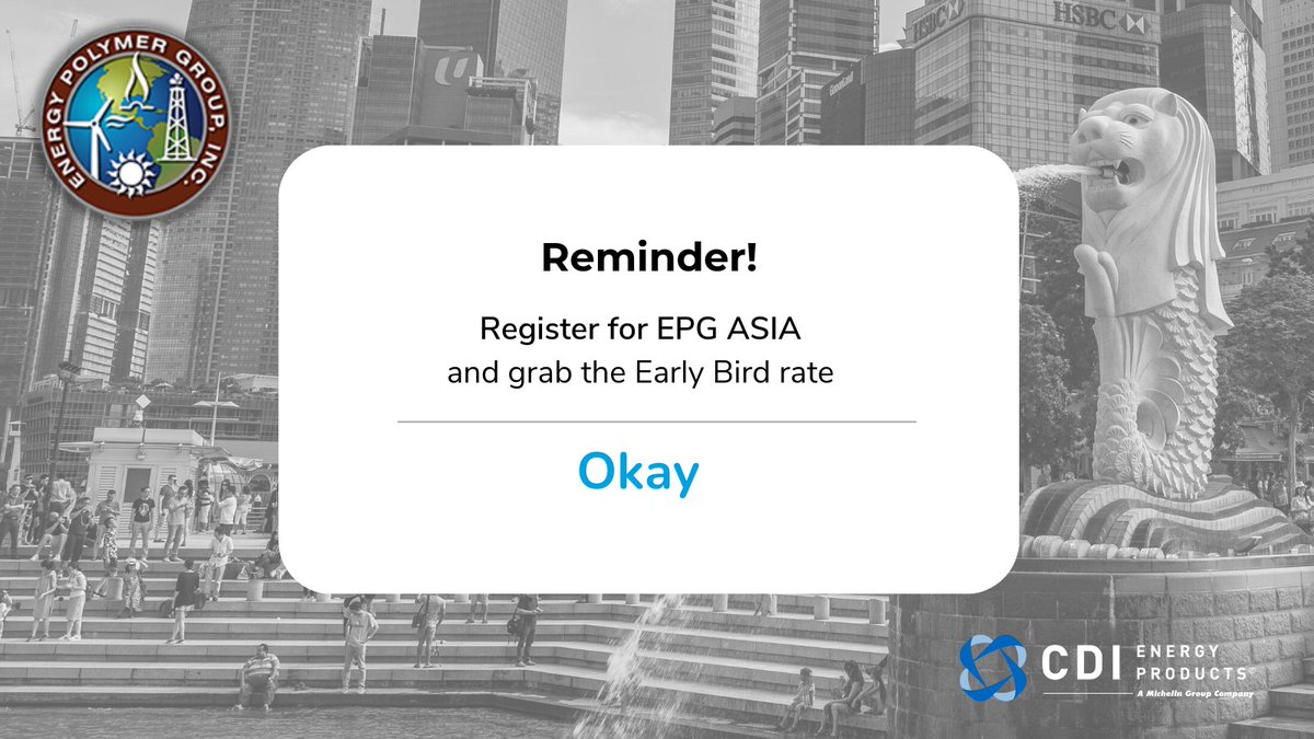 CDIProducts's tweet photo. Don't forget! This coming 11 November 2022 is the EPG Asia Meeting. Grab the early bird rate now. To register visit https://t.co/qQ5bVwQVmi
#CDIProducts
#EnergyPolymerGroup
#EPGAsia https://t.co/a1M63yunpA