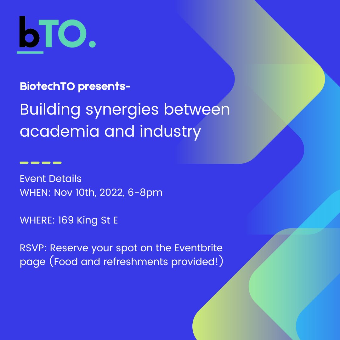 Join us on Nov 10th for a panel discussion and networking with Biotech leaders and experts within industry and academia! #biotech #toronto #techbio #academicindustry #innovation #labtomarket #torontostartup

SIGN UP-> eventbrite.ca/e/biotechto-bu…