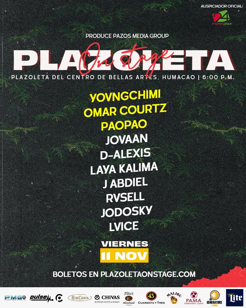 HOLA TWITTER 😎

🎫 BOLETOS: plazoletaonstage.com 

<a href="/yovngchimi_/">🥷🏾</a> <a href="/omarcourtz/">OUSI 🧛🏼™</a> <a href="/paopao/">paopao</a> <a href="/jovaan_pr/">BABY LION 💽</a> @theonemvnarmy <a href="/layakalima/">Puesto (Out Now)💋</a> <a href="/Rvselll/">RVSELL🧞‍♂️ ☨</a> <a href="/Jodosky/">Jodosky</a> <a href="/ggallardoent/">Gabo Gallardo</a> <a href="/EnLaCasaPR/">EN LA CASA PR</a> <a href="/elconciertologo/">El Conciertologo</a> 

#areaeste #Humacao #LaH #pr #urbano #plazoletanuncafalla