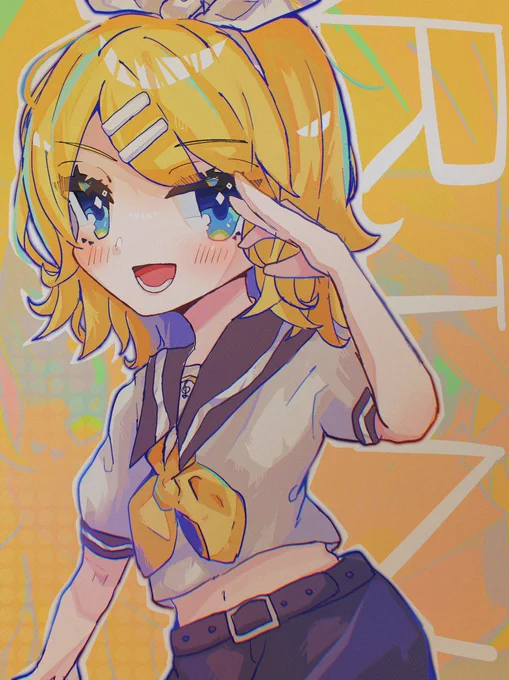 ピアプロ運営です。本日は「こっちを見ている」作品をご紹介!らてちさんのリンちゃん!黄色と緑のを使ったデザインがきれいです～!ポーズも可愛いですね!(⋈◍>◡<◍)。✧【】 #piapro  #鏡音リン 
