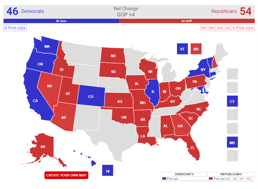PpollingNumbers's tweet photo. RCP Projected Senate Map https://t.co/NxfNxMhotl