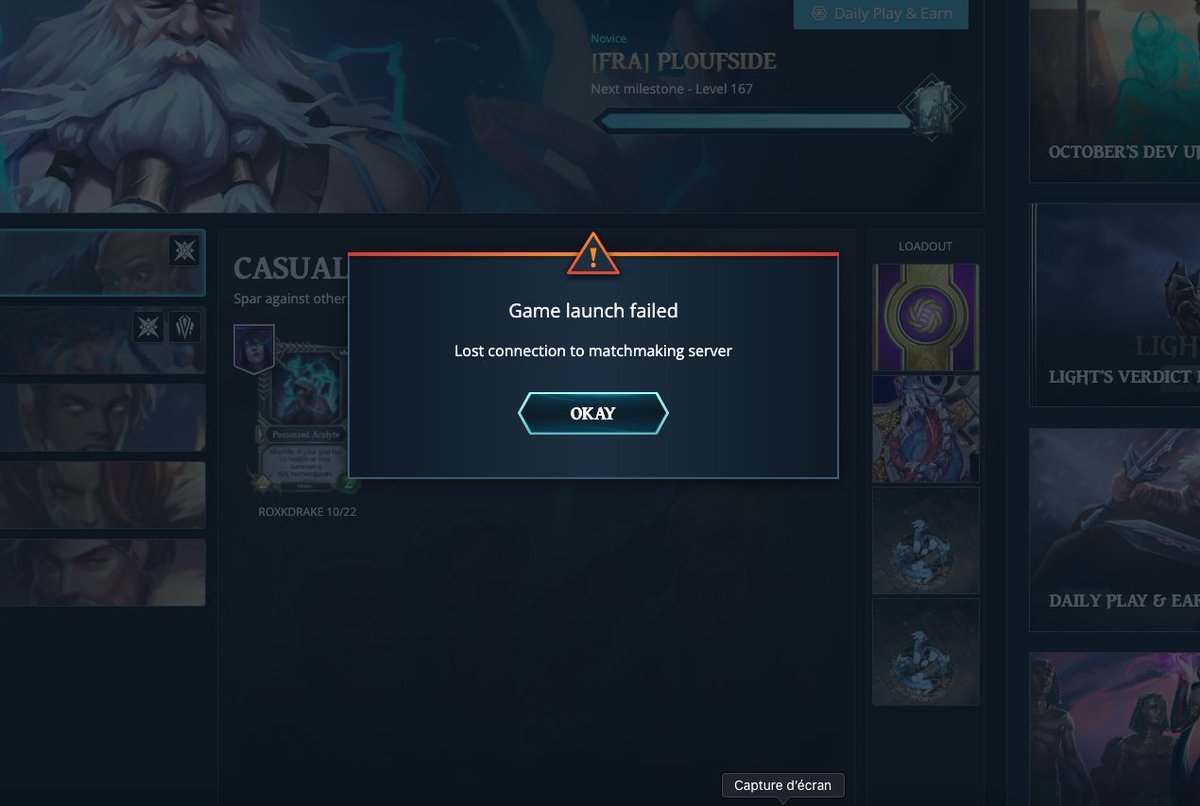 PloOouf's tweet photo. @GodsUnchained hello there any new bug I am not aware of ? Trying to play for few minutes now, re-installed the game, turned PC off &amp; on :/ #godsunchained https://t.co/j2aa3W3vjT