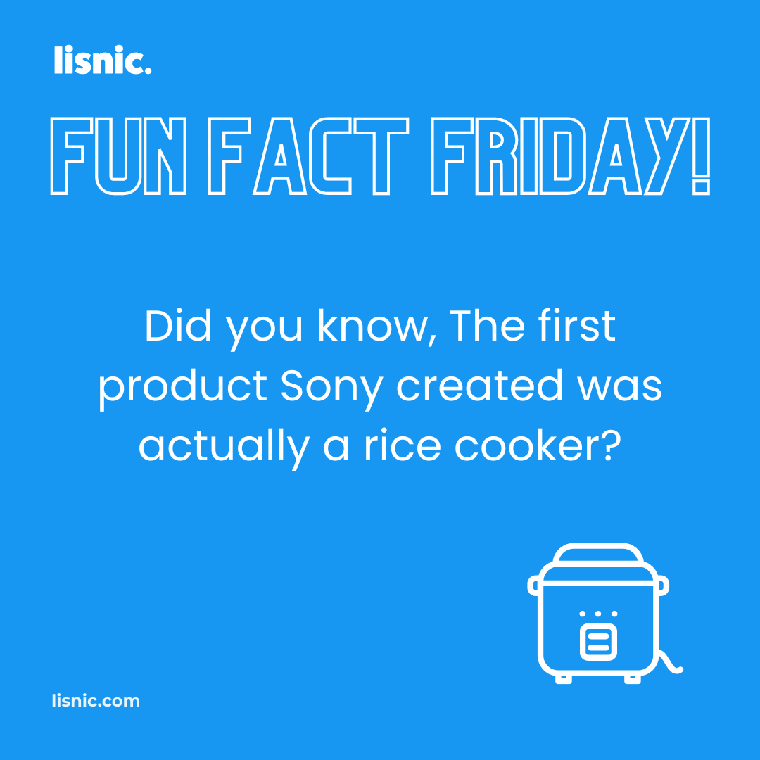 lisniclearning's tweet photo. Time for another Fun Fact Friday! 

Would you believe that Sony's first product was a kitchen item? We would have guessed headphones! 🎧

Follow #lisnic for more business insights! https://t.co/Wx8DH67pbS