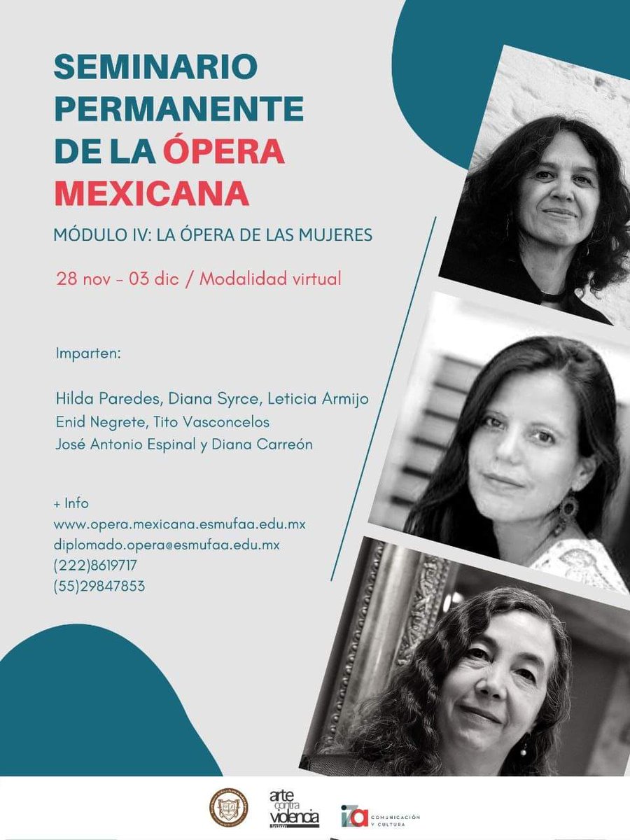 Las #mujeres del país 🇲🇽 han hecho y siguen realizando grandes aportaciones a la #ópera de este siglo. ¿Ya las conoces?

#mujerescontalento #SigloXXI #óperamexicana #enlínea #mujeresenlaópera #compositoras #seminario