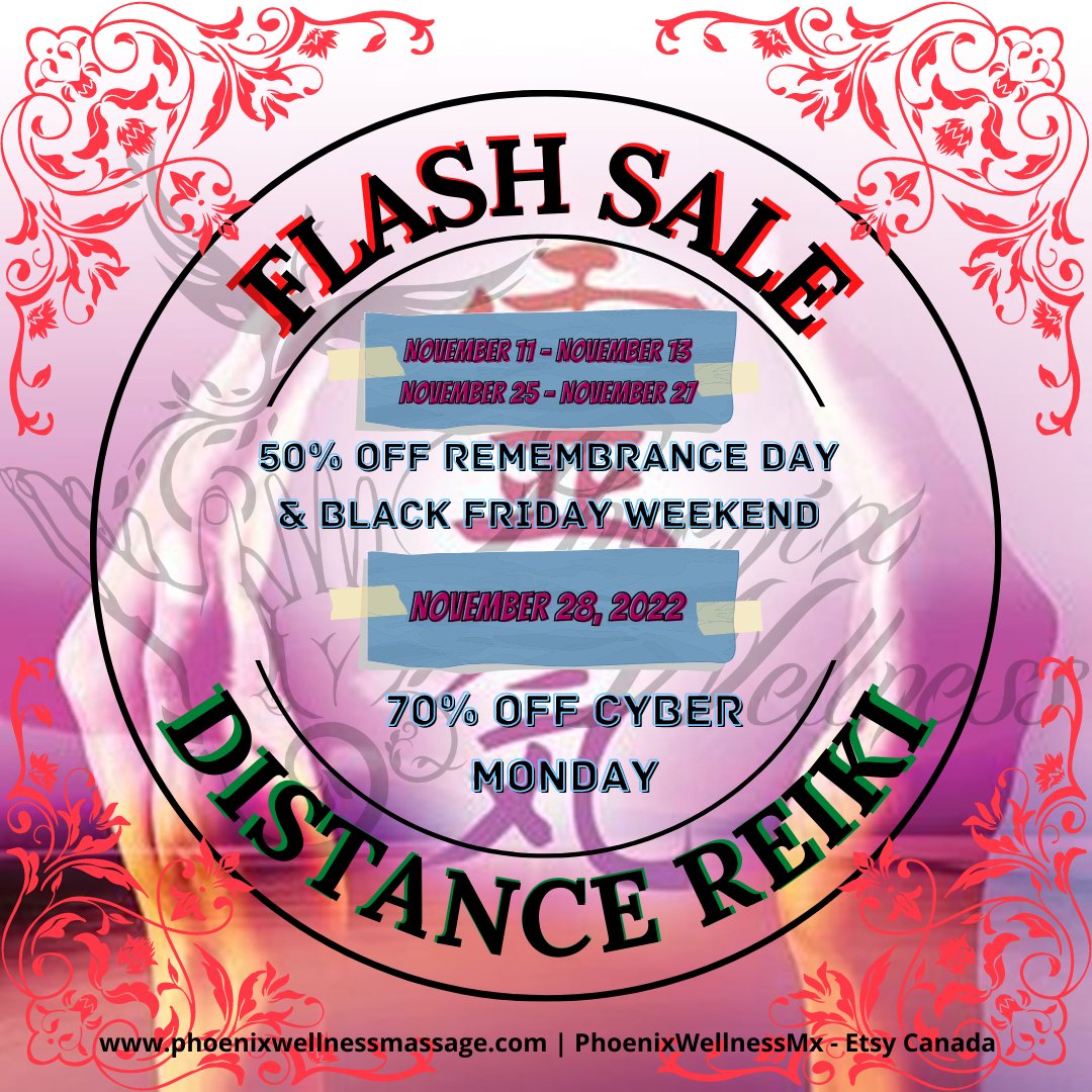 MassageByAileen's tweet photo. #PhoenixWellness is having three (3) #FlashSale events this #November for #DistanceReiki sessions! Check out our #Etsy shop or DM/text Aileen for more info.
More info to come as sale dates draws near so follow all of Phoenix Wellness' social media accts for details. #yegreiki https://t.co/H6Wqy3Xu7U