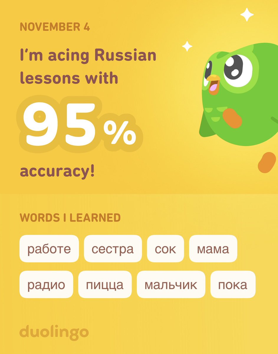 sparkfanatic's tweet photo. I’m learning Russian on Duolingo! It’s free, fun, and effective. https://t.co/1VPxLaUSsP