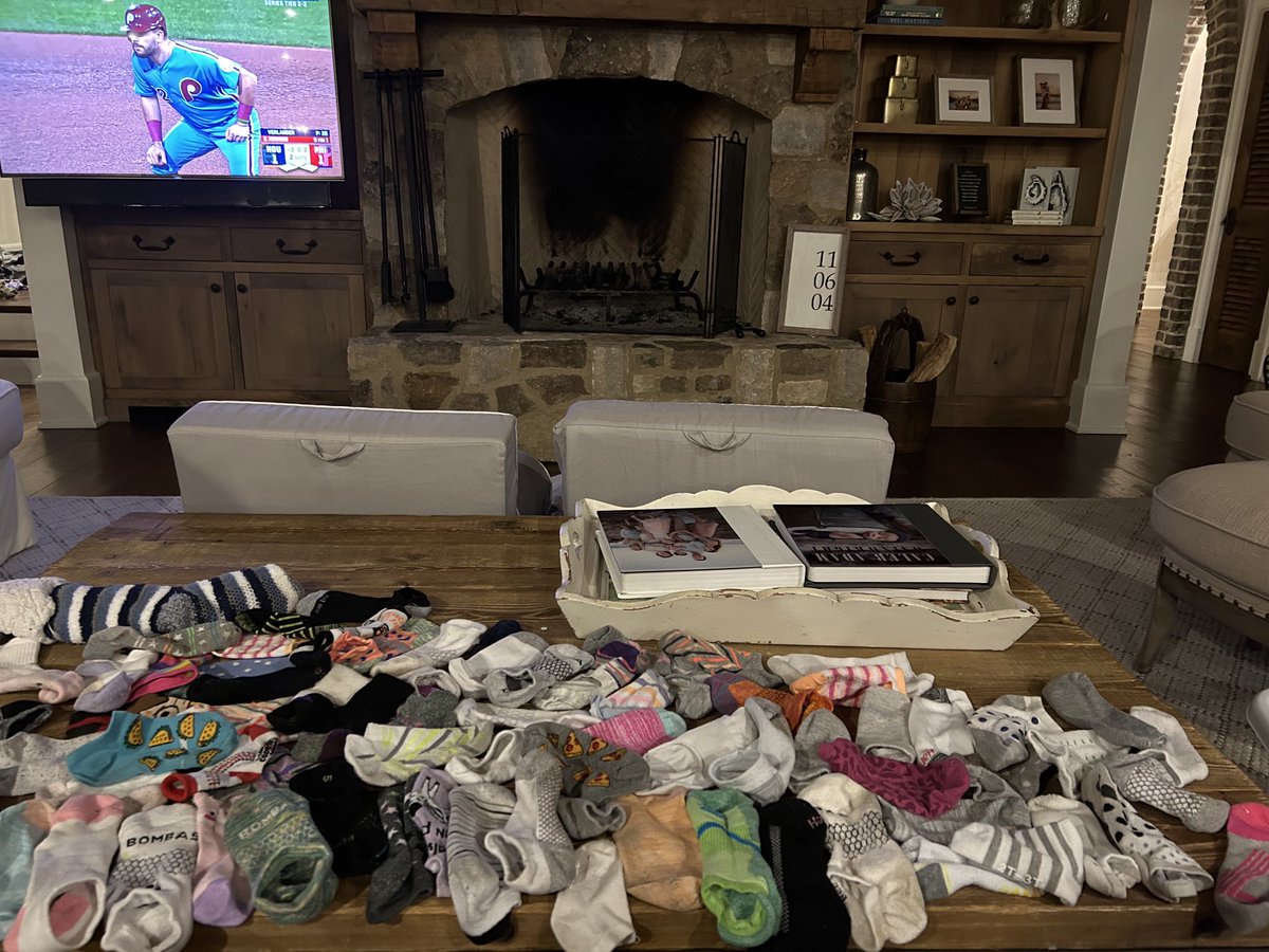 UncleCharlie50's tweet photo. These two lineups are awesome, but harder than getting these great hitters out is matching socks in a house with 7 people.  Amazingly, every sock you see has no match.  It’s just not possible!  I’ve spent an hour matching socks…  there really is a sock monster https://t.co/pbnMRclQg6