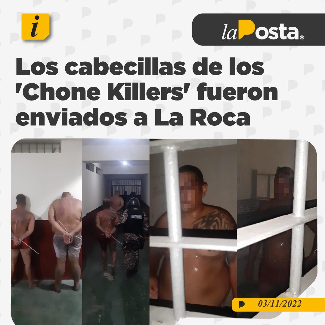 LaPosta_Ecu's tweet photo. Los cabecillas de los Chone Killers fueron enviados a la cárcel de máxima seguridad "La Roca", según informó el presidente Guillermo Lasso vía Twitter. Ambos fomentaban la resistencia armada contra la Policía y las Fuerzas Armadas en el pabellón 2 de la Penitenciaría del Litoral. https://t.co/aKVPNc2s7H