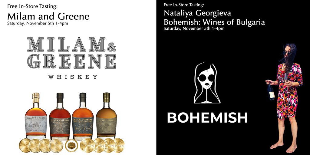 MacBeverage's tweet photo. Join us Saturday, November 5th, 1-4 pm as we welcome Milam and Greene &amp; Nataliya Georgieva  #sommelier #somm #winepro #wineenthusiast #winelover #oenology #wineworld #wine #vino #instawine #winestagram #vin #saturdaySpotlight #whiskey #whisky #ontherocks https://t.co/0PE1SYKlZK https://t.co/w6gPs2ZgbF