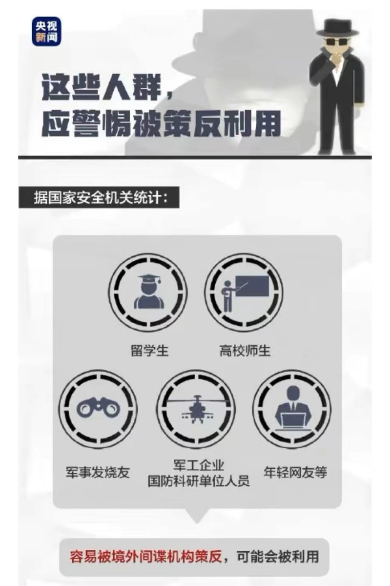 国家安全机关说，留学生，高校教师，军事发烧友，军工企业国防科研单位人员等容易被境外策反利用。我的信念是红色的！