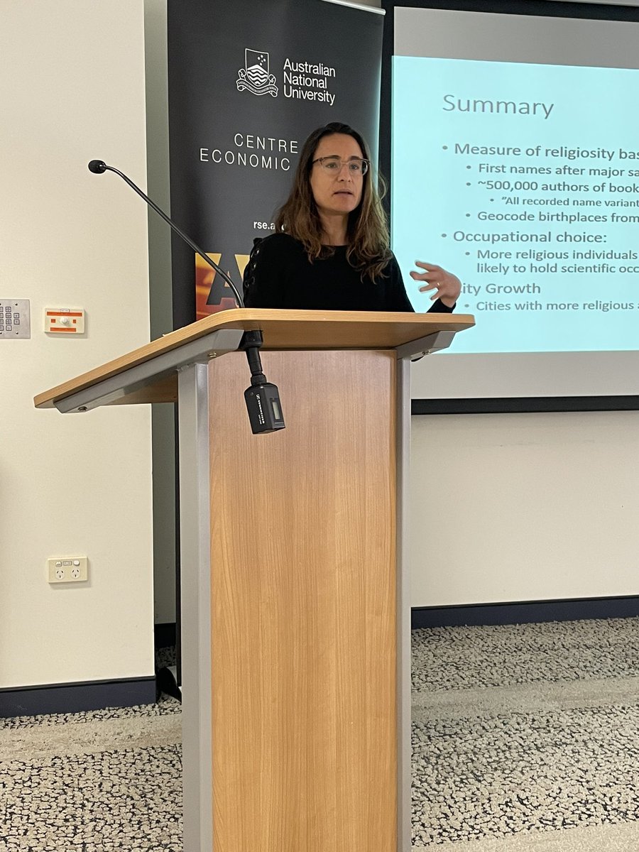 Centre for Economic History ANU (@anu_ceh) on Twitter photo <a href="/JeanetBentzen/">Jeanet Sinding Bentzen</a> and Pauline Grosjean discuss the possibility of using first names as a measure of religiosity and the effect of religiosity on growth. #Ausclio22 <a href="/JeanetBentzen/">Jeanet Sinding Bentzen</a> and Pauline Grosjean discuss the possibility of using first names as a measure of religiosity and the effect of religiosity on growth. #Ausclio22