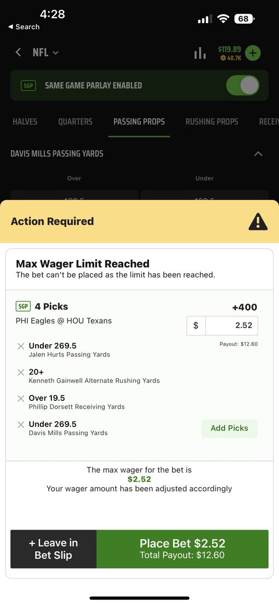 rramadan1's tweet photo. @DKSportsbook Can I put more than $2 on it with your ridiculous limits? https://t.co/Ye6efgBSVq