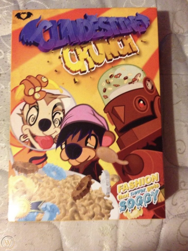 clndstnarchive's tweet photo. today's item- one of the strangest things ever made for clandestine, the clandestine crunch cereal box- now, i'm not sure if there was an accompanying cereal, i couldn't find anything on it, but some shirts were made too that'll be shared over the next few days https://t.co/zPg1PjHvmx