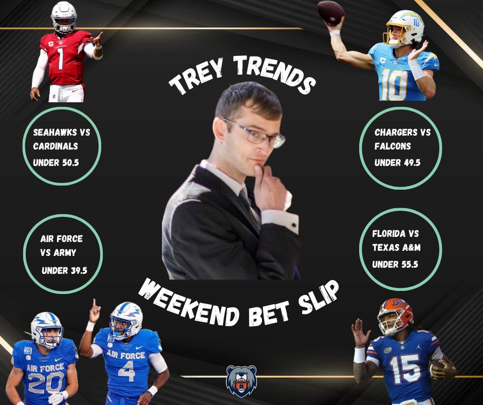 BearsProfit's tweet photo. 🐻 I present you with our staff's Weekend Betslips! 🔥

We will drop this graphic on Thursdays, and go LIVE Friday mornings to deliver the trends and stats for all these games! DON'T MISS OUT!⤵️

Subscribe to YouTube: https://t.co/uoTSUa8n9V https://t.co/0lZG5msZoc