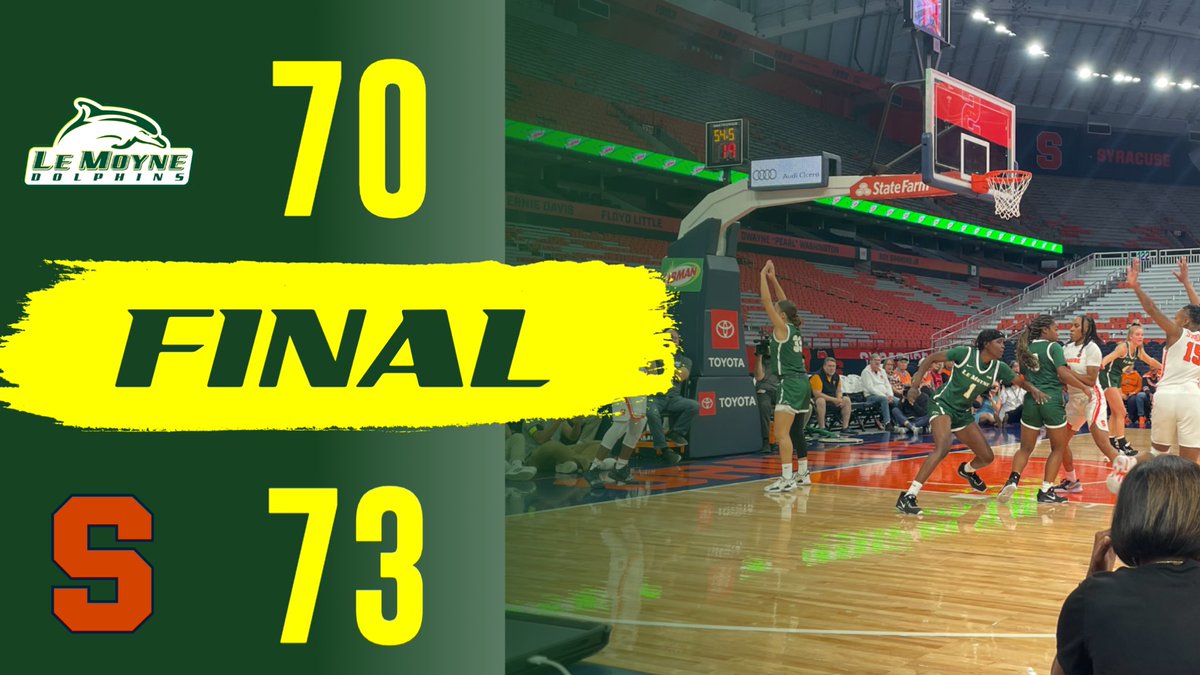 LeMoyneWBB's tweet photo. ‘Phins fought hard inside the JMA Wireless Dome tonight. Linnin finished with 15 points, Baker had 16 and Lusher scored 17. Roberts grabbed 10 rebounds to go along with 4 assists. Looking forward to beginning the regular season on Friday, November 11 on Ted Grant Court! https://t.co/WWZdDZphgL