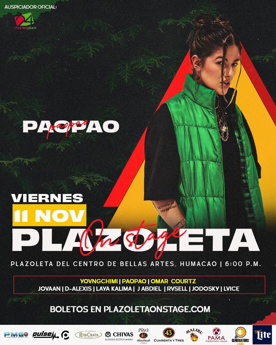 ggallardoent's tweet photo. Este proximo Viernes 11 de Noviembre de enciende Humacao Plazoleta de Bellas Artes !!! @PlazoOnStage @paopao @yovngchimi_ @omarcourtz @jovaan_pr @Rvselll @layakalima @pulsentertain @Jodosky Para boletos https://t.co/wlLQKAVfuf https://t.co/IOQSRVWmOT