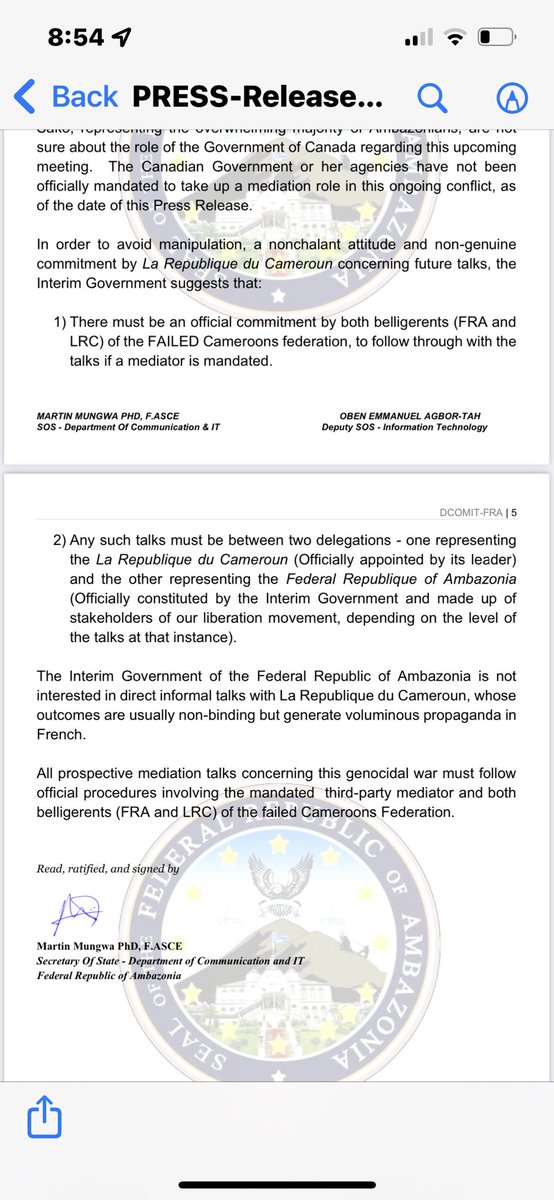 <a href="/TiborPNagyJr/">Tibor Nagy</a> You mean the Interim Gov’t of Ambazonia  and Cameroun Gov’t bcos these are d 2 Actors to the conflict. The Interim Government sent out a press release on this issue. Please don’t give value to a ploy orchestrated by #Lrc to prolong the genocide.