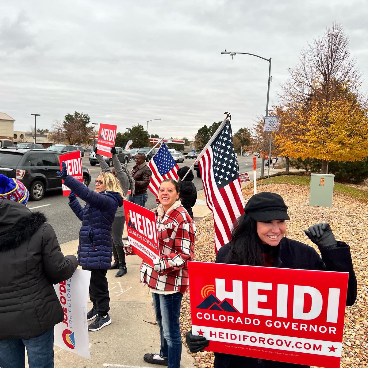 COlogcabin's tweet photo. We’re out working hard for @heidiganahl in Aurora!  You know @PolisForCO supporters wouldn’t stand in a snowstorm for their snowflake!  Great to see @DmoMakingNoise and HD-41 candidate Stephanie Hancock! https://t.co/uVV2VtBUgZ