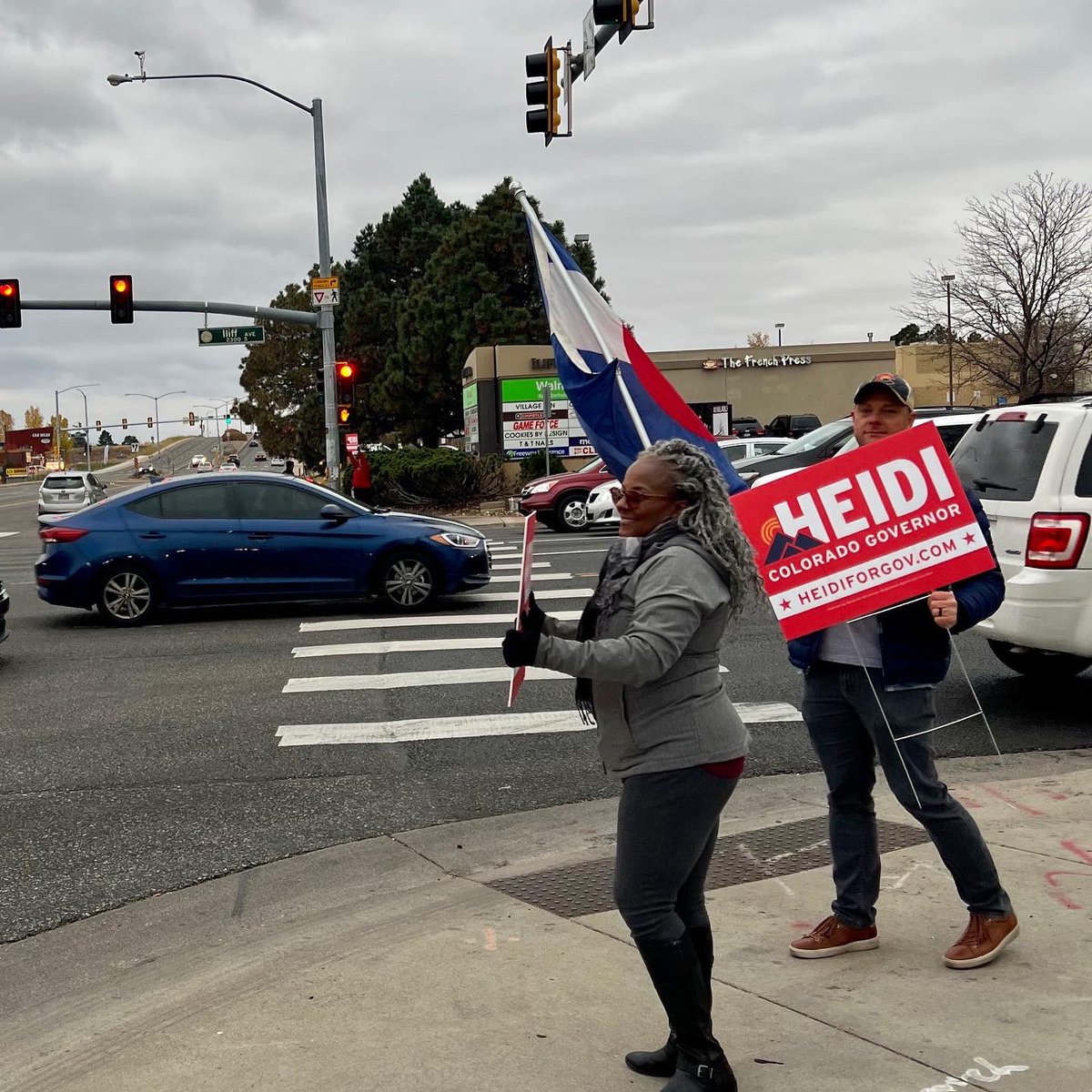 COlogcabin's tweet photo. We’re out working hard for @heidiganahl in Aurora!  You know @PolisForCO supporters wouldn’t stand in a snowstorm for their snowflake!  Great to see @DmoMakingNoise and HD-41 candidate Stephanie Hancock! https://t.co/uVV2VtBUgZ