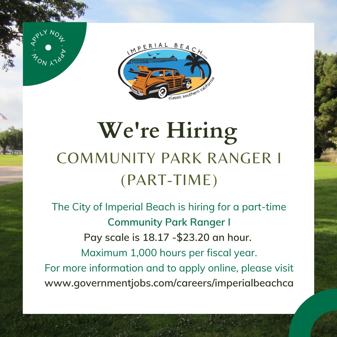 CityofIB's tweet photo. Join team IB! Want to work outdoors in our beautiful parks as an ambassador? The Community Park Ranger job is for you! Work a variety of shifts including days, evenings and some weekends during our community events. Apply today! #ibparkranger #applynow #cityjob https://t.co/5SSC7fTkvW
