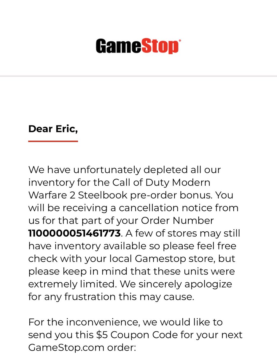buttaspoony's tweet photo. ⁦@GameStop⁩ and ⁦@GameStopHelp⁩ giving a clinic on how to lose a customer. First my COD game comes the Monday after Fridays release and now the steel book is gone. Why should ANYONE order from you guys rather than BB or Amazon? https://t.co/eNlcdRhoyh