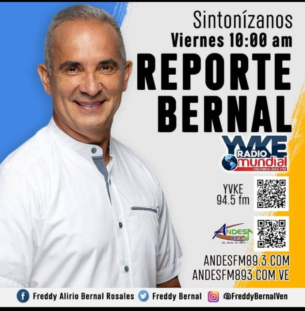 Acompáñanos todos los viernes y disfruta tu programa favorito #ReporteBernal, por <a href="/YvkeTachira/">Yvke Tachira</a> 94.5FM a partir de la 10:00am 

¡No te lo pierdas!🎙️📻💛🖤❤️

<a href="/FreddyBernal/">Freddy Bernal</a>
<a href="/arguelloyepfri/">Yepfri Arguello</a>
<a href="/BermudezJoseA/">Bermúdez José</a>