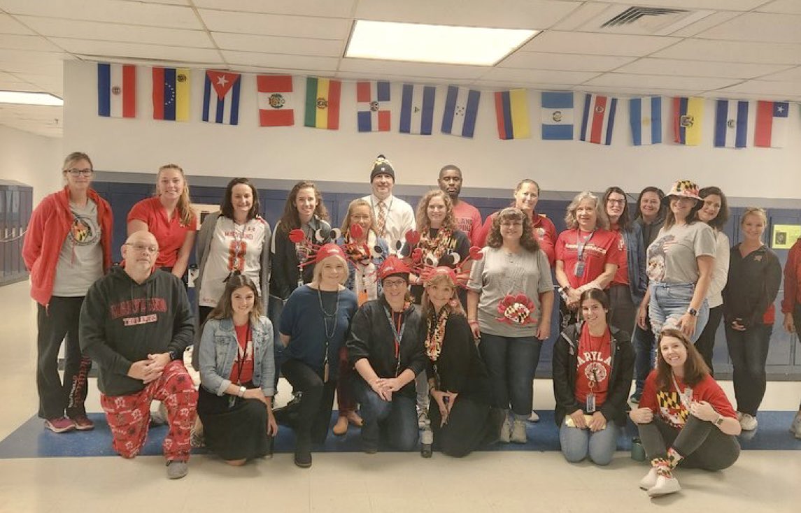 msbrittsela's tweet photo. Spirit Week is in full swing @SevernRivAACPS Wednesday we showed our #Maryland pride. Today we jumped back into the last for decades day. https://t.co/LrnZd0Ct5c