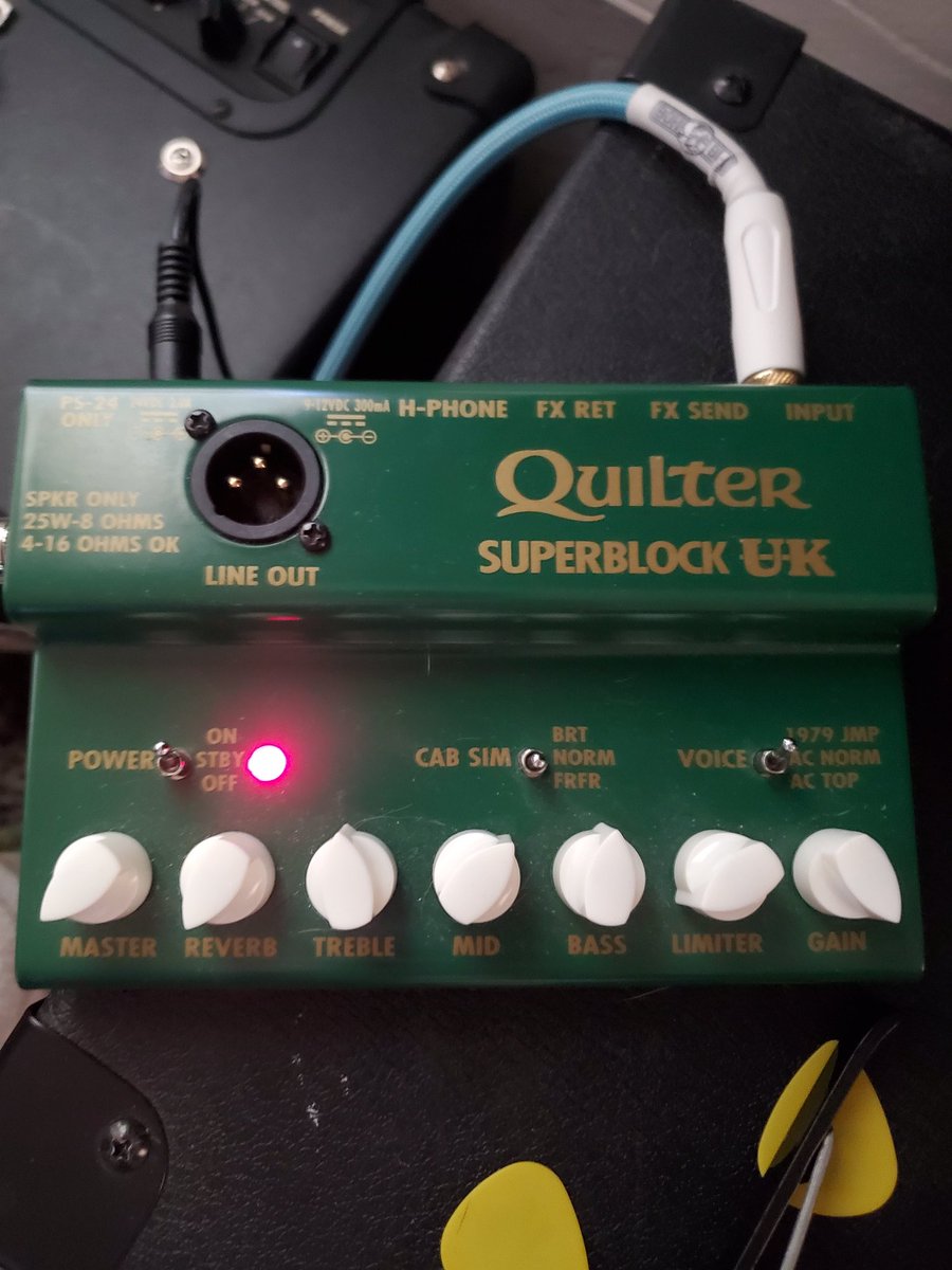 dannyool's tweet photo. @proskulldrawer @DrGuitar @Fender Ill check it out. I have a quilter right now that in using. Which is basically an amp the size of a pedal that does 3 different amp voicings 2 vox ac ones and a marshall jmp for the high gain stuff. Its cool and all but i just need to get a real tube amp again. https://t.co/FwRlM3wpsK