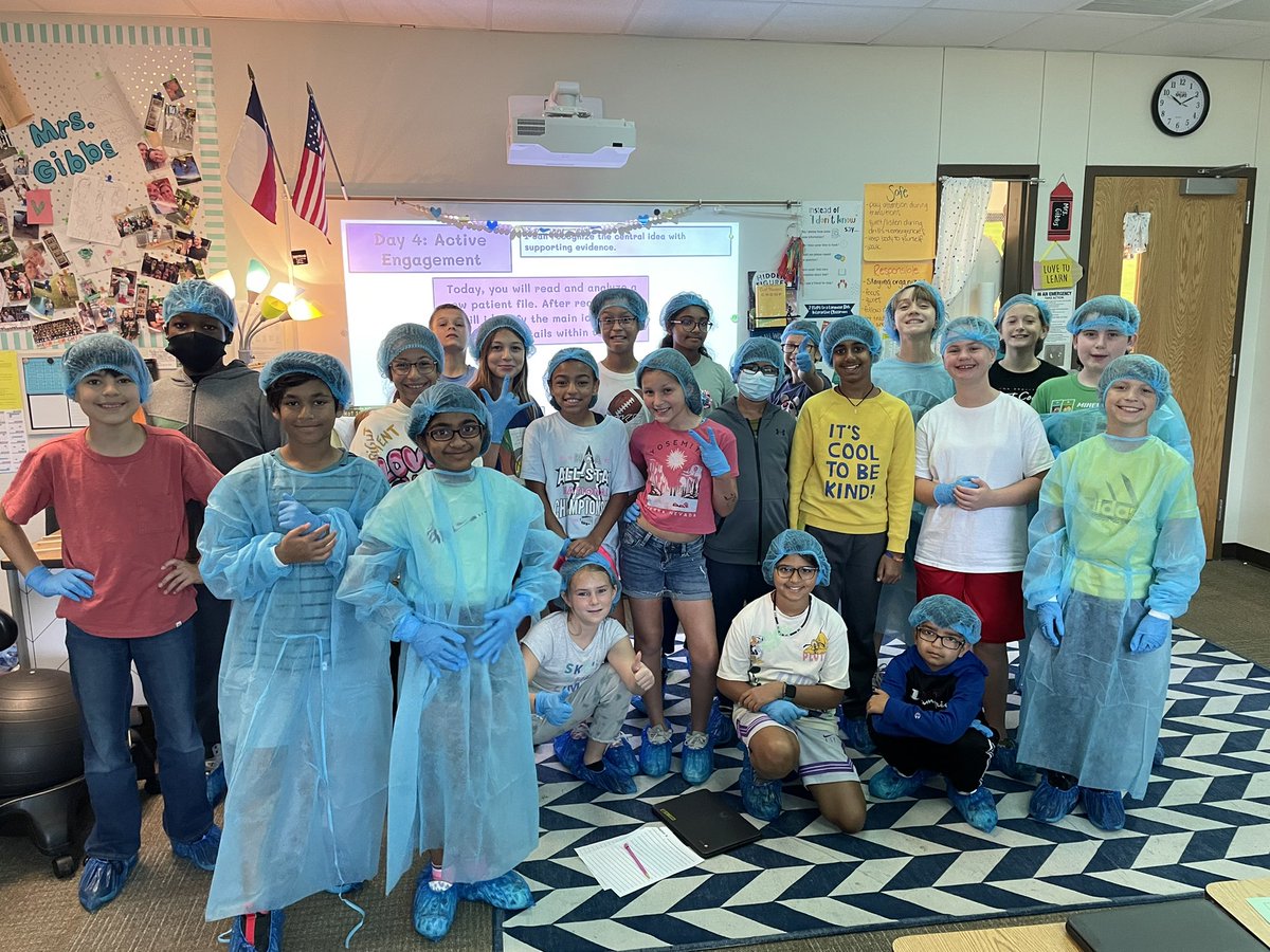 gibbschfrisco's tweet photo. Central Idea “surgery” with 5th grade today! The kids were so engaged and truly enjoyed getting to jump into character! So proud of these little surgeons! @PhillipsElem @RonaLBrowning @FadayomiQ #FISDmadetoshine https://t.co/VnHLrUDQOQ