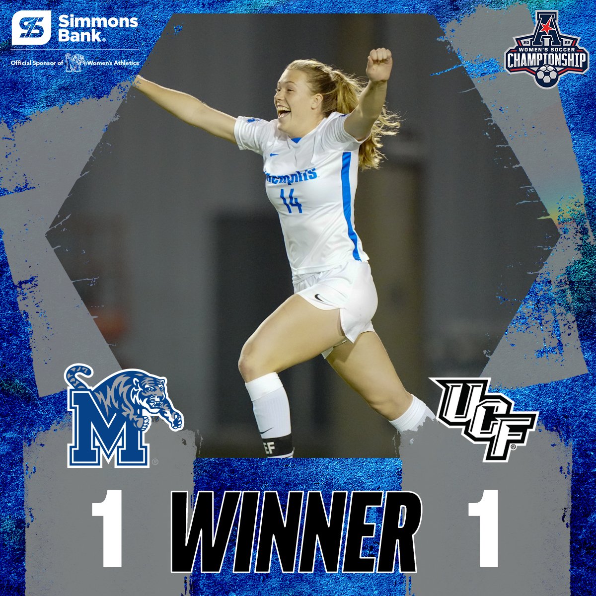 MemphisWSoccer's tweet photo. 𝗚𝗢𝗢𝗗 𝗞𝗡𝗜𝗚𝗛𝗧 𝗙𝗥𝗢𝗠 𝗢𝗥𝗟𝗔𝗡𝗗𝗢 ！

Tigers take down #1 UCF 6-5 on penalty kicks and advance to the AAC Championship Finals!

#GoTigersGo https://t.co/eorgIly5iO