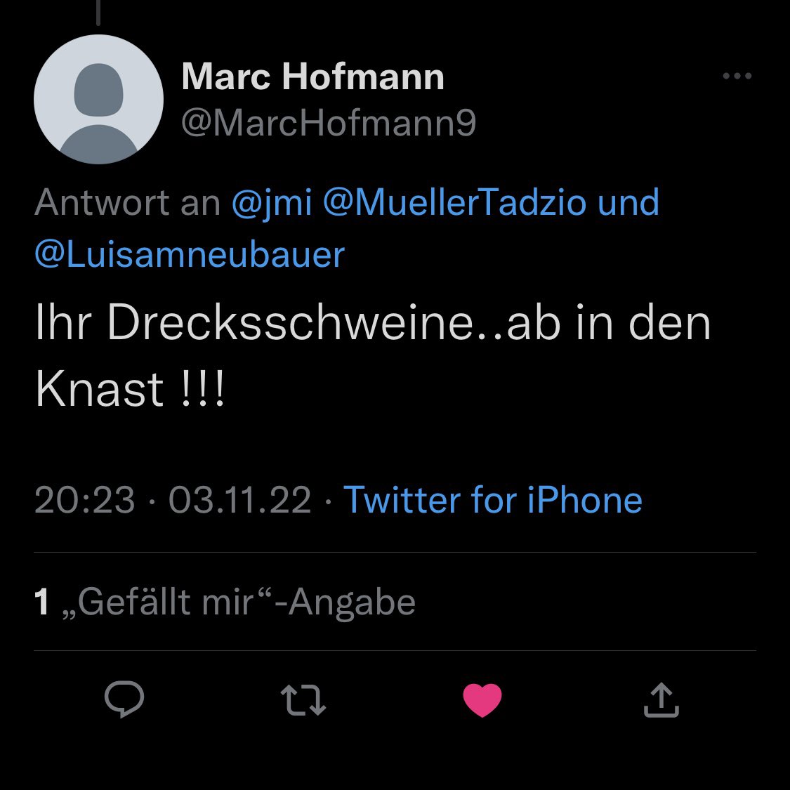 Einmal mit @MuellerTadzio und @Luisamneubauer zusammen beschimpft worden sein.❤️ Auf Twitter Alles erreicht. (Kann ich ja jetzt zu Mastodon wechseln: chaos.social/web/@jmi)