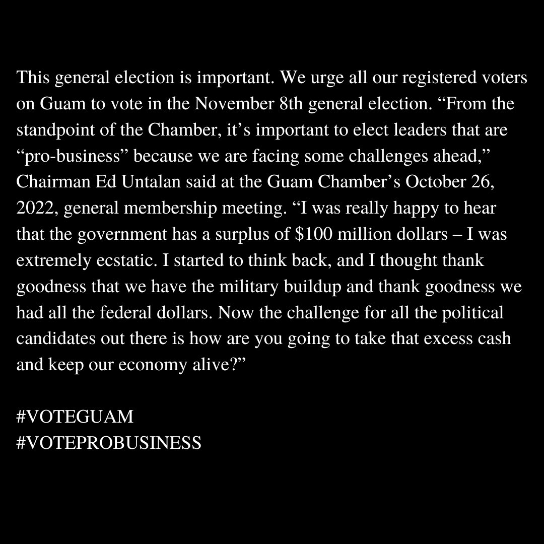 GUChamber's tweet photo. #voteguam #voteprobusiness https://t.co/5SHrsZf6RQ