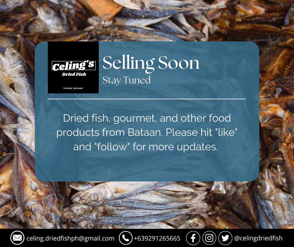 celingdriedfish's tweet photo. Hi everyone! 💛 We will soon start posting our products. Mostly dried fish, or tuyo, which is one of the Bataan's pride. 👏

Please follow our social media pages for updates. 🙂
https://t.co/QEGQKAEQjK
https://t.co/NNNhm3n9fI
.
.
.
.
#localbusiness #celingdriedfish https://t.co/C2VSTyV4Ml