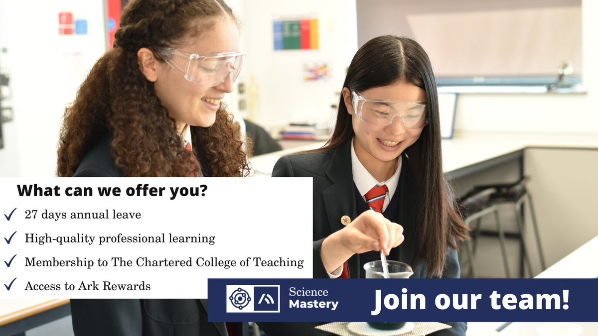 An exciting #opportunity to join our team as Head of Secondary Science!

You will lead and be accountable for the reach and sustainability of KS3 and KS4 #ScienceMastery programmes, and for the impact of the programmes on #teachers and pupils.

Learn more: ow.ly/Y8ux50Lty7L