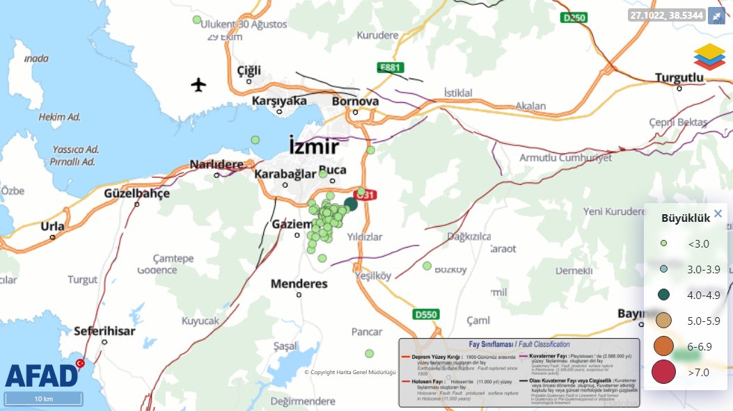 📌 Dün gece 03.29 da Buca (İzmir) da meydana gelen Mw 4.9 büyüklüğündeki depremden sonra, saat 09:50 itibarıyla büyüklükleri 1.0 ile 2.7 arasında değişen 80 artçı deprem meydana gelmiştir.

📌 Bölgedeki hasarlı yapılara girilmemesi önemle rica olunur.

➡️ deprem.afad.gov.tr/home-page