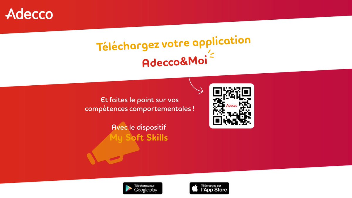 [#VosAvantages 📱👌]

Téléchargez l’appli Adecco &amp; Moi pour retrouver toutes ces fonctions 24/24 et 7/7 depuis votre smartphone ! Vous pouvez y rajouter vos #SoftsKills pour faire le point sur vos compétences.
  
▶️ fal.cn/3tjI3 ◀️