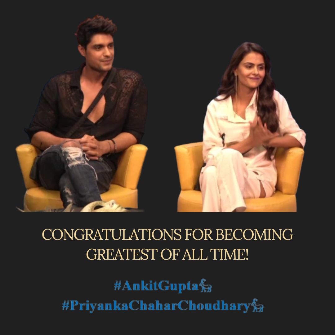 Ankitgupta_team's tweet photo. Congratulations #priyankit𓃵 jodi for G.O.A.T. entitlement individually as well 🎉

#AnkitGupta𓃵 
#PriyankaChaharChoudhary𓃵 

#PriyAnkitWarriors #AnkitBattalion #PriyankaPaltan https://t.co/OkA1rISXxJ