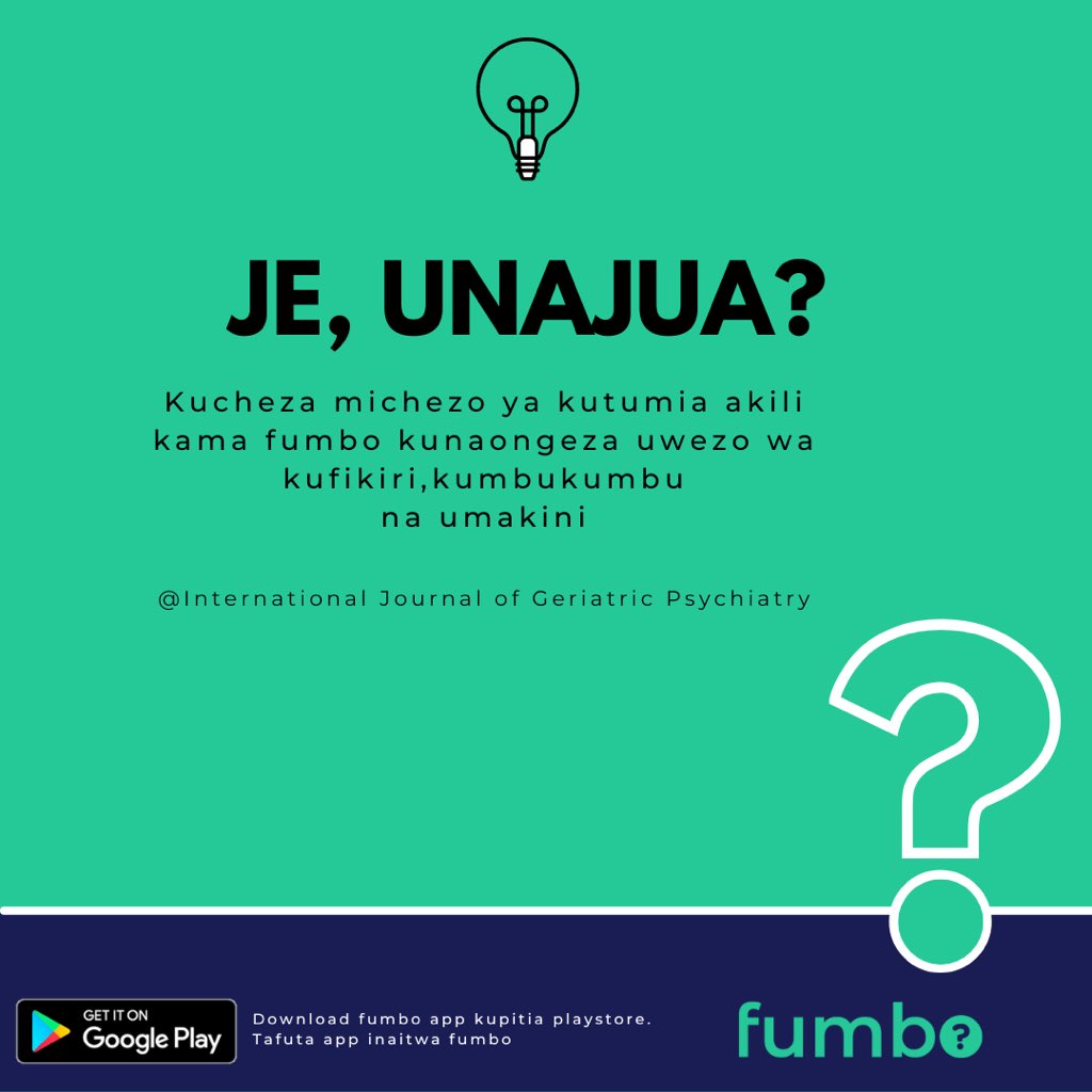 fumboapp's tweet photo. ukicheza fumbo kila siku utaongeza uwezo wako wa kufikiri, wa kukumbuka na pia uwezo wa muda wa kufanya kitu kwa umakini. #fumboapp #kiswahili #swahili #chemshabongo https://t.co/LyxxAXCtHw