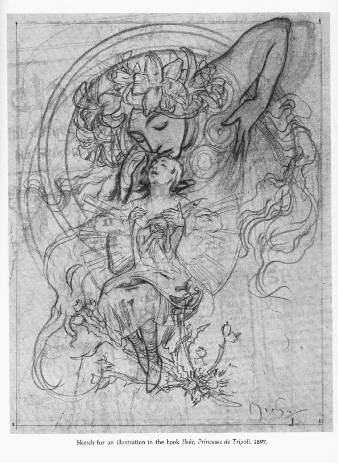 Sketches of illustrations by Alphonse Maria Mucha（1860—1939).