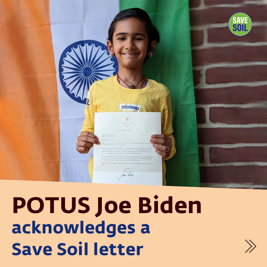cpsavesoil's tweet photo. The president of the United States, @JoeBiden, replied to a young and eager Earth Buddy Bharat's letter on #SaveSoil. This is a testament to the strength of lending our voice to the movement and effecting timely change!

Write to your leaders now: https://t.co/WIbbZN7vAA https://t.co/X5SxeQBh3u