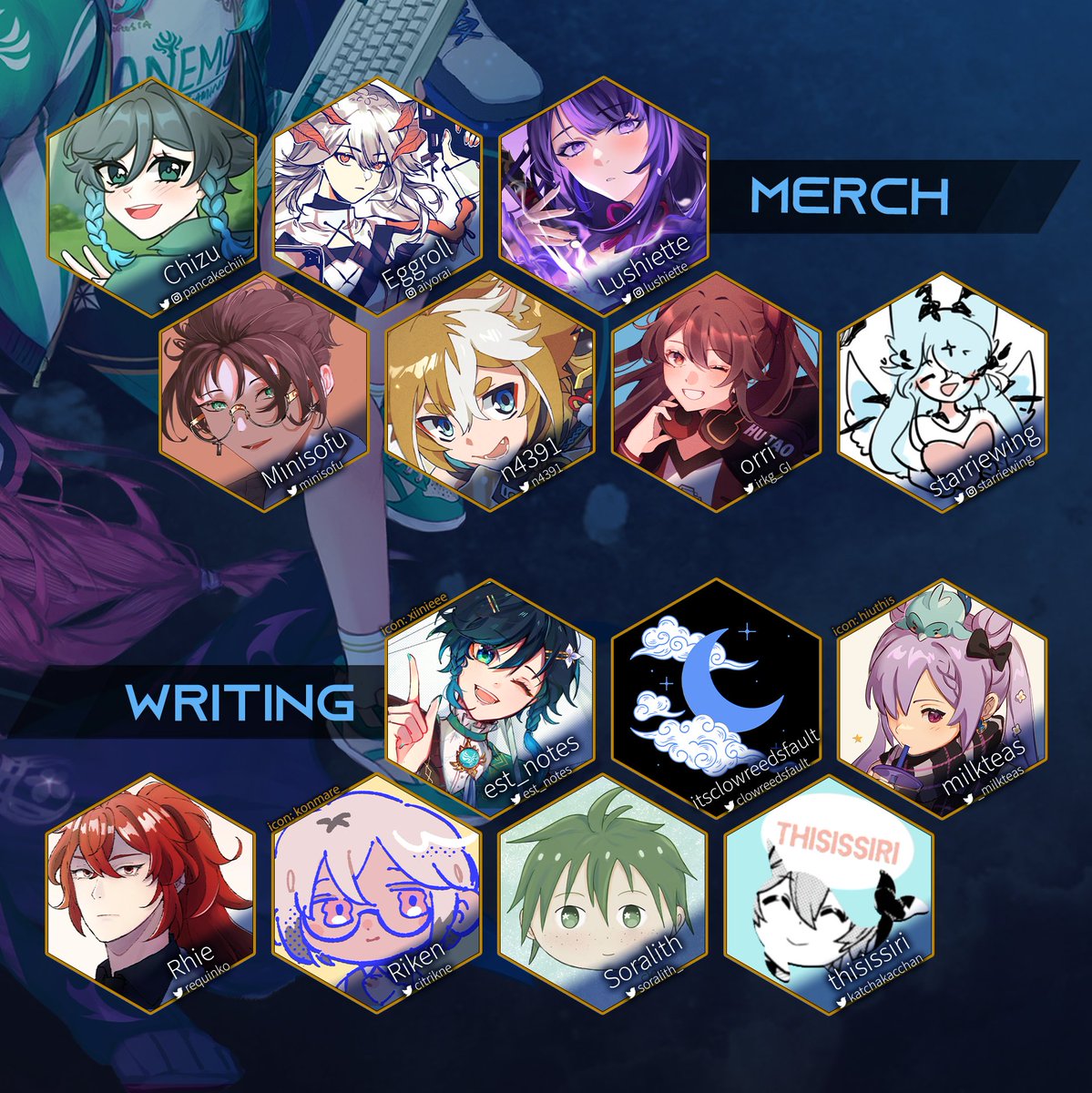 genshinesports's tweet photo. 🎮 TEAM ROSTER ⭐️ CONTRIBUTOR LINEUP 🎮

Here is the long-awaited contributor lineup for To Celestia: Genshin Esports Zine! Please give these incredible creators all of your support. 💛💙

All contributors are tagged or linked below ⬇️ https://t.co/zmVgzqb1wZ
