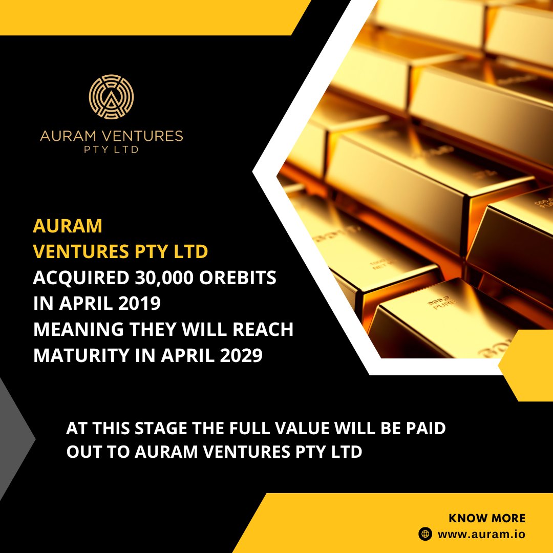 Auram_Ventures's tweet photo. 30,000 #orebits acquired in April 2019 will reach maturity in April 2029. That's when #Auramventures will receive the full value of the Orebits.
Know more at https://t.co/UKT2ZpggEL
#gold #cryptocurrency #investments #finance #xrpl #blockchain #technology https://t.co/vCUkJdMziw