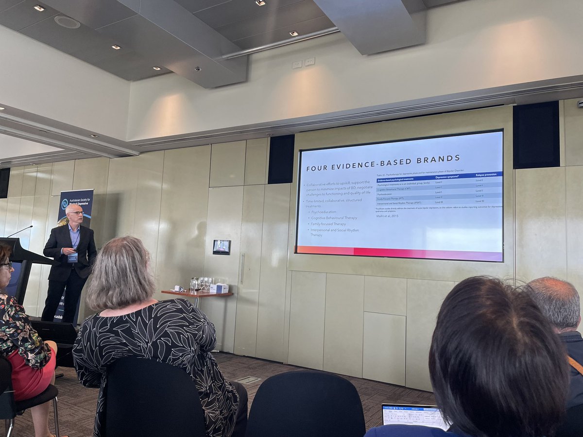 Strengths: They work! Evidence for adjunctive psychotherapy - #Psychoeducation, #CBT, family-focused therapy, and interpersonal &amp; Social rhythm therapy. These interventions are broad - tmt and relapse prevention, delivered with a hopeful stance. #ASBDD22