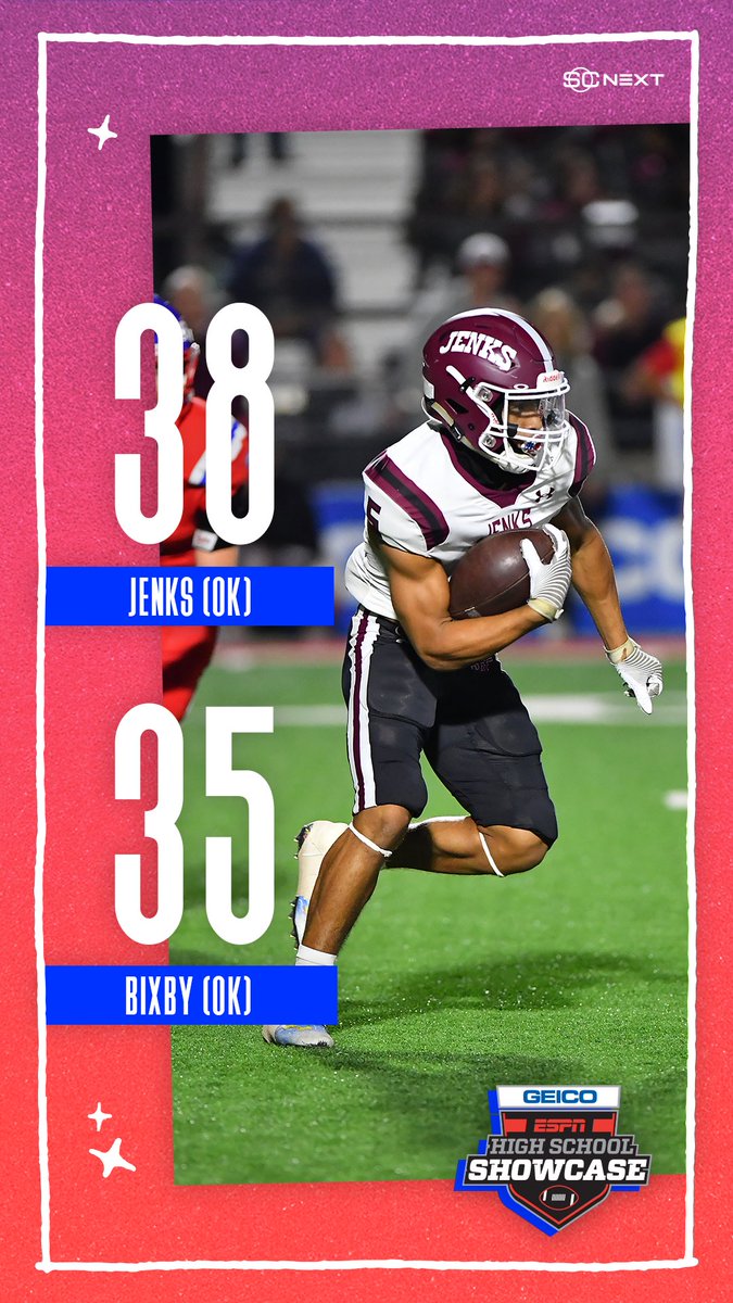 FINAL

<a href="/JenksFootball/">JenksTrojanFootball</a> 38
<a href="/BixbySpartanFB/">BixbySpartanFootball</a> 35

Longest active high school football winning streak ends at 5️⃣8️⃣