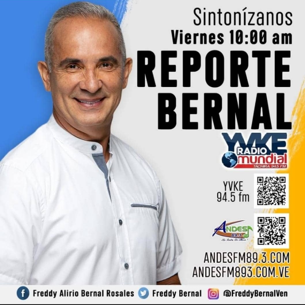 Acompáñanos todos los viernes y disfruta tu programa favorito #ReporteBernal, por <a href="/YvkeTachira/">Yvke Tachira</a> 94.5FM a partir de la 10:00am 

¡No te lo pierdas!🎙️📻💛🖤❤️

<a href="/FreddyBernal/">Freddy Bernal</a>
<a href="/arguelloyepfri/">Yepfri Arguello</a>
<a href="/BermudezJoseA/">Bermúdez José</a>