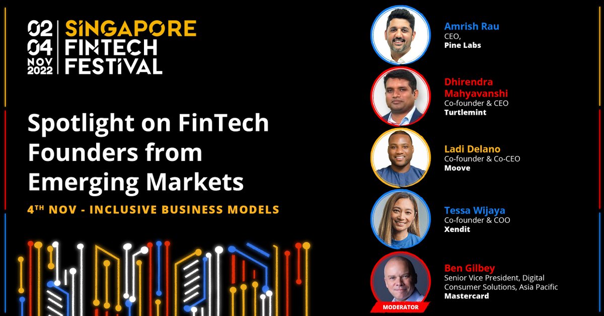Mastercard APAC (@mastercardap) on Twitter photo #SFF2022 Concierge: LAST day at <a href="/sgfintechfest/">Singapore FinTech Festival</a>! Head down to Knowledge Plenary, Hall 2 at 2:55 pm to meet #fintech founders from <a href="/PineLabs/">Pine Labs</a>, <a href="/moove_io/">Moove</a>, <a href="/helloturtlemint/">Turtlemint</a> & <a href="/xendit_co/">Xendit</a>. Moderated by #Mastercard's Ben Gilbey. #MastercardxSFF line-up 👉 bit.ly/3Nne2ZM #SFF2022 Concierge: LAST day at <a href="/sgfintechfest/">Singapore FinTech Festival</a>! Head down to Knowledge Plenary, Hall 2 at 2:55 pm to meet #fintech founders from <a href="/PineLabs/">Pine Labs</a>, <a href="/moove_io/">Moove</a>, <a href="/helloturtlemint/">Turtlemint</a> & <a href="/xendit_co/">Xendit</a>. Moderated by #Mastercard's Ben Gilbey. #MastercardxSFF line-up 👉 bit.ly/3Nne2ZM